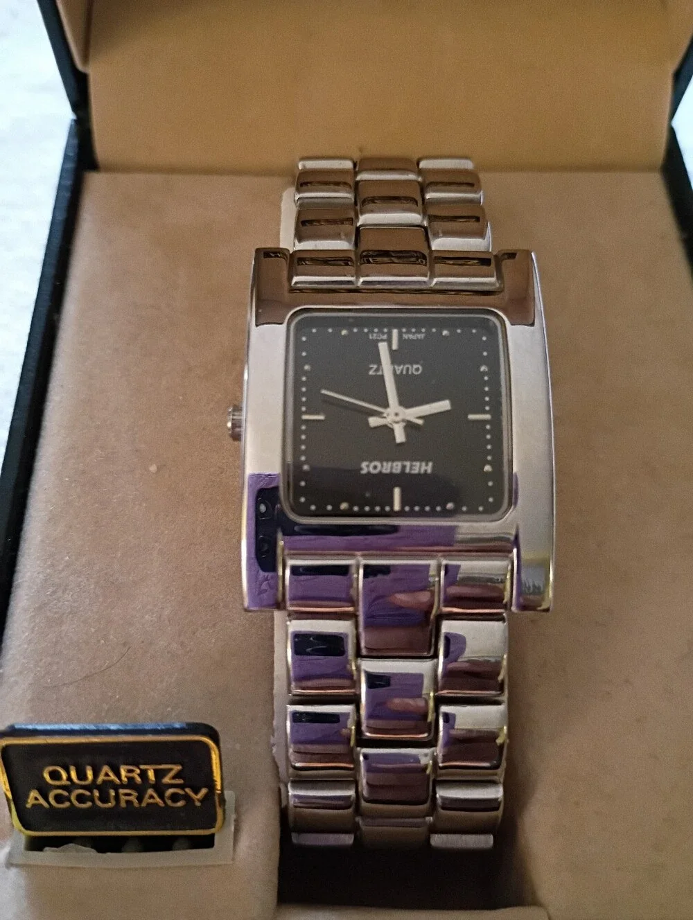 Men’s Silver-Tone Helbros 8364  Quartz Bracelet Watch Japanese Mvmt Black Dial